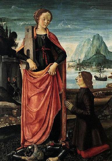 Domenico Ghirlandaio St Barbara Crushing her Infidel Father, with a Kneeling Donor France oil painting art